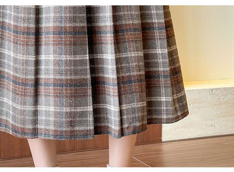 格子柄プリーツスカート ロング丈チェック