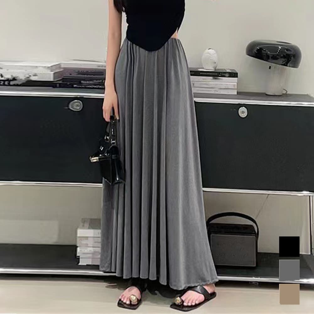 とろみ素材プリーツスカート ロング丈春夏