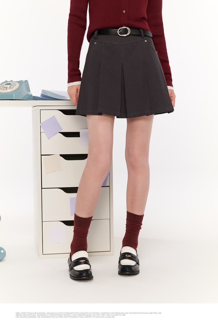 プリーツスカート ポケット付きボックスプリーツミニスカート