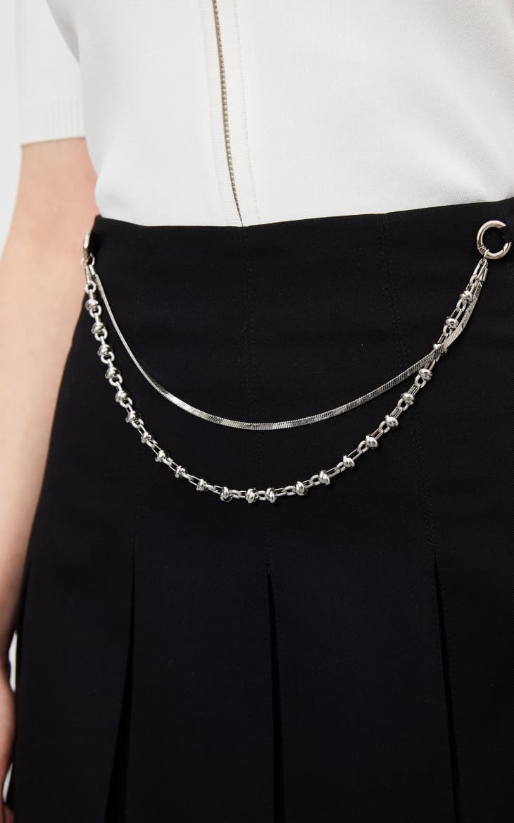 プリーツスカート 鎖飾り付きプリーツミニスカート