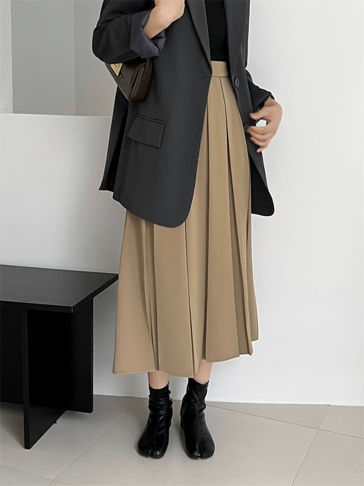 上品な無地ハイウエストロングプリーツスカート