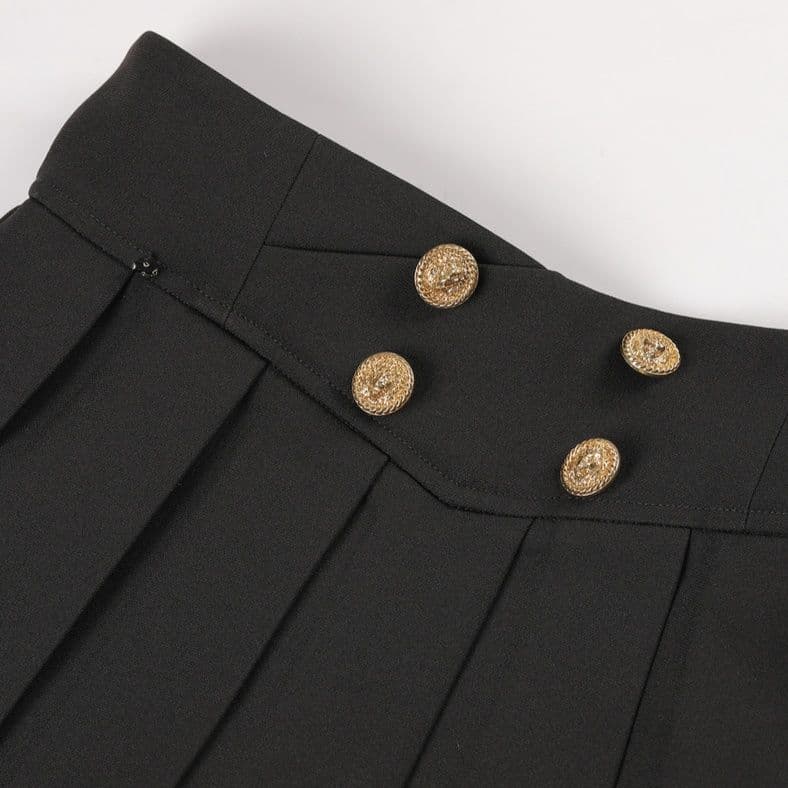 プリーツスカート 装飾ボタン付きハイウエストプリーツミニスカート