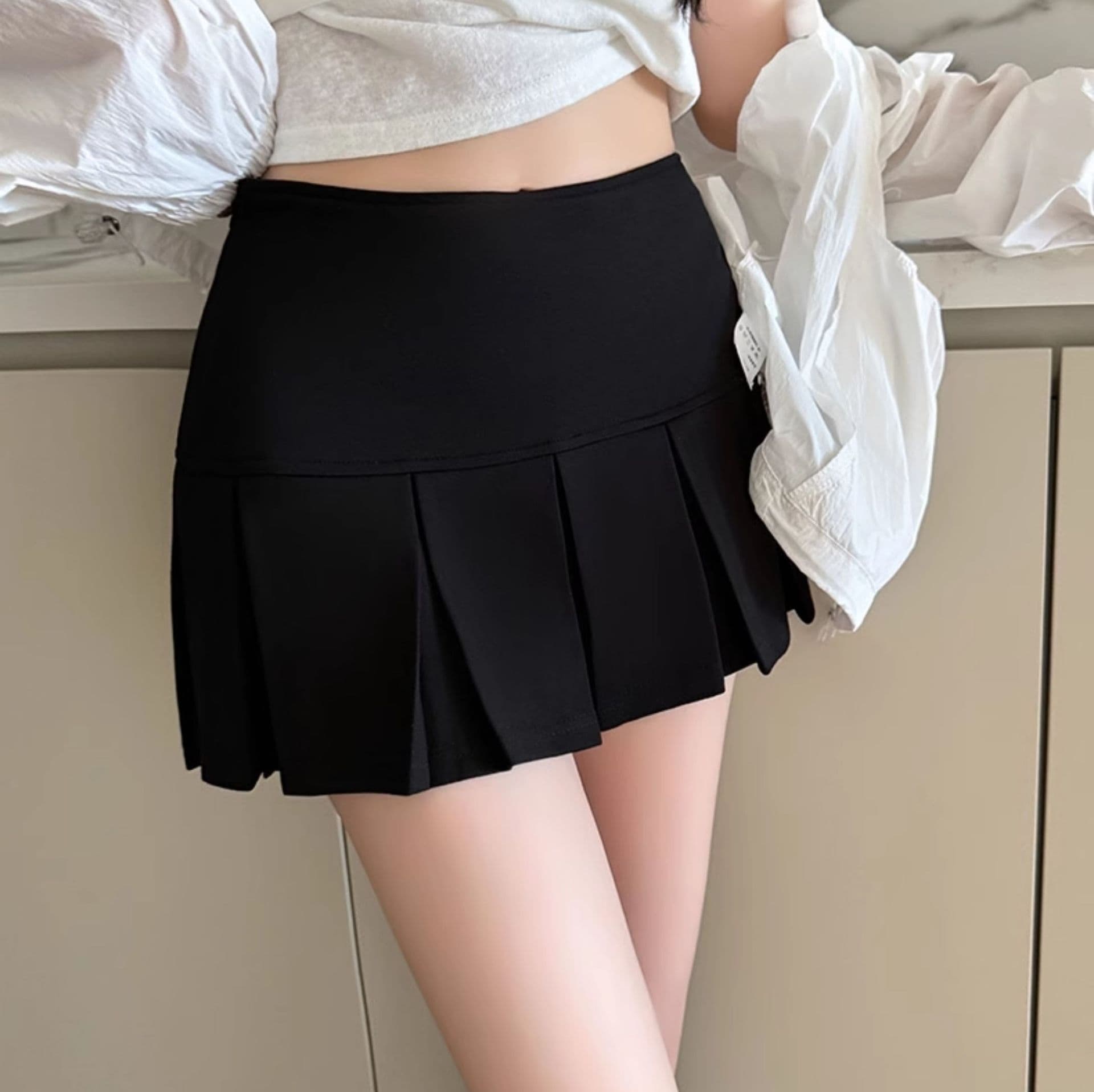 プリーツスカート リボン結びプリーツミニスカート