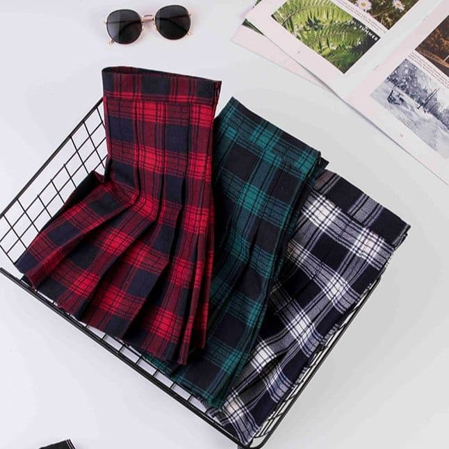 プリーツスカート 細やかチェック柄プリーツミニスカート