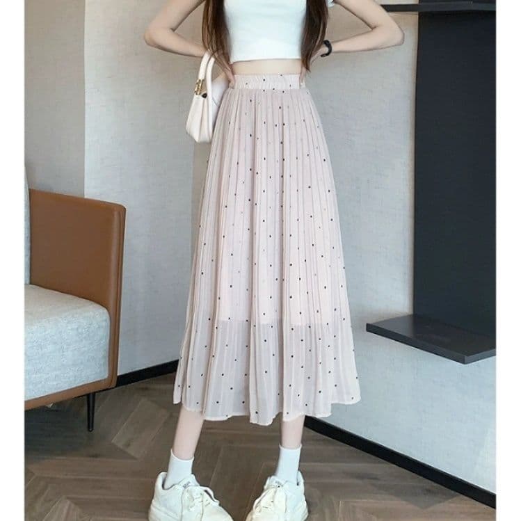 プリーツスカート 水玉模様のふんわりプリーツスカート