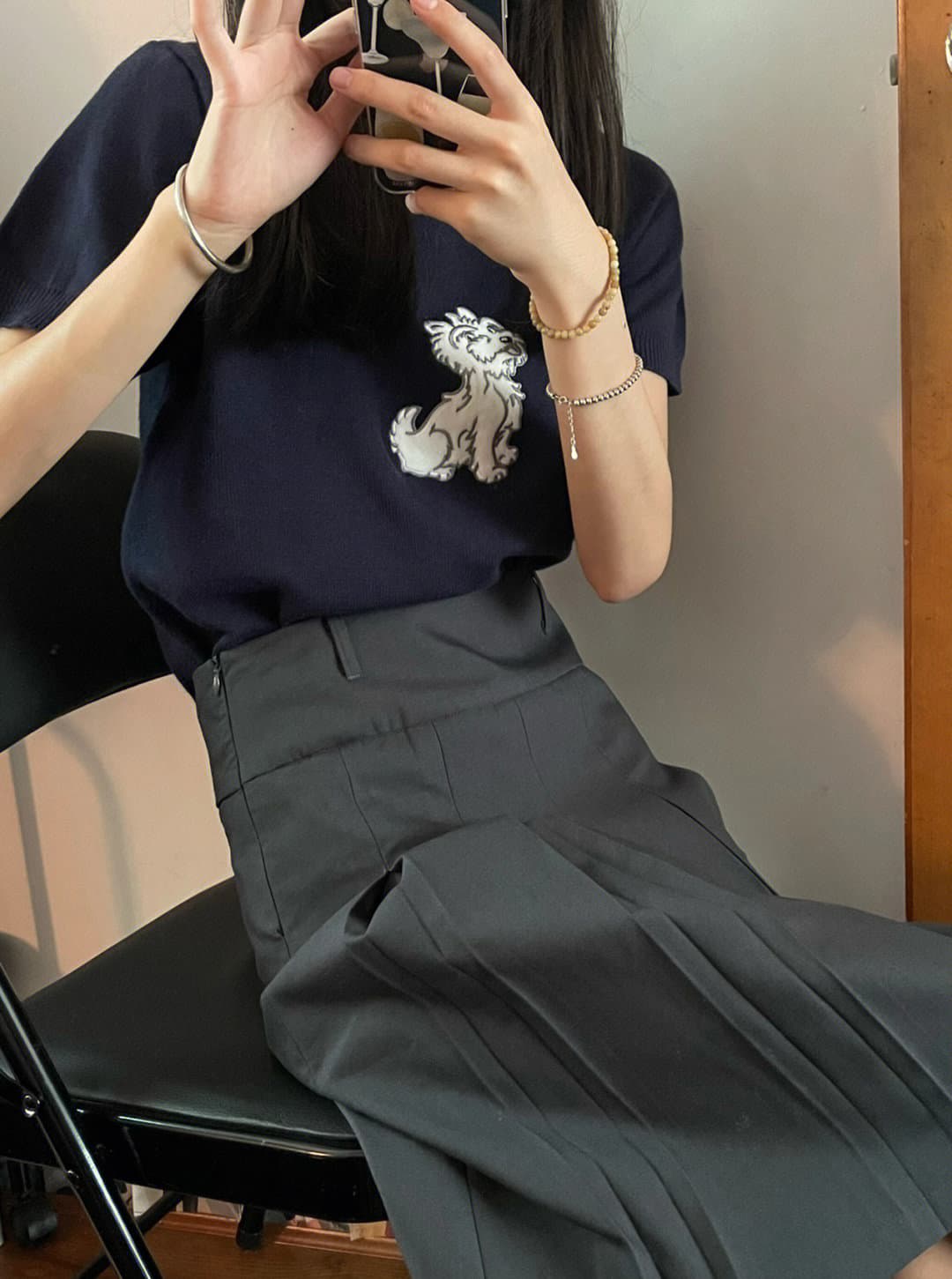 プリーツスカート きれいめ細プリーツ膝丈スカート