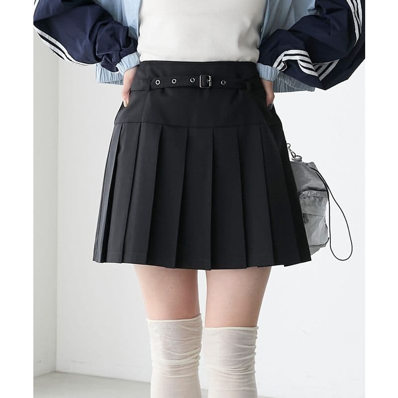 プリーツスカート ベルト付きプリーツミニスカート