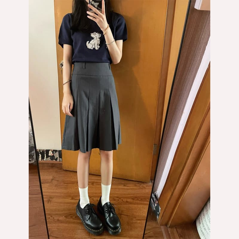 プリーツスカート 上品きれいめボックスプリーツ膝丈スカート