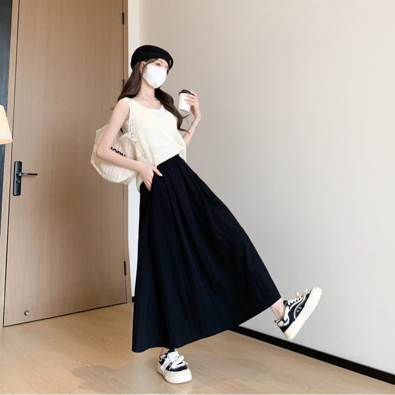 プリーツスカート なめらか風合いプリーツロングスカート
