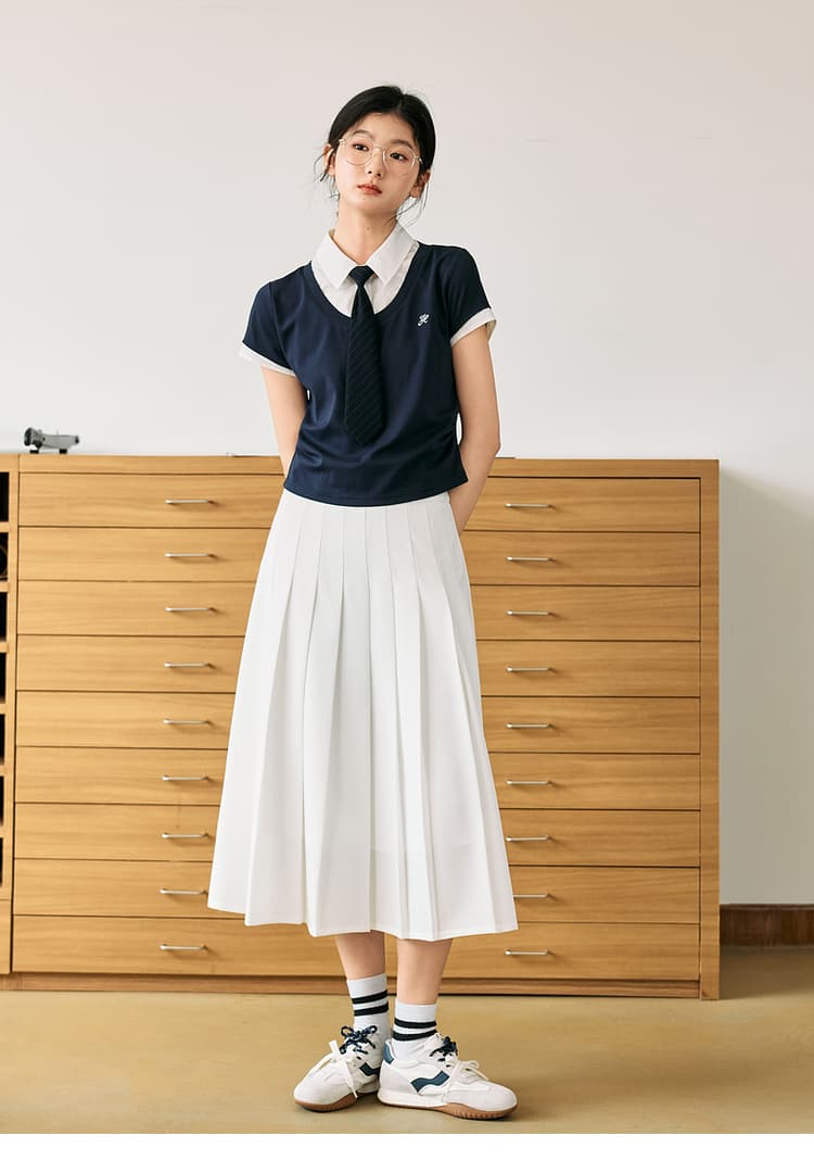 プリーツスカート 上品均整プリーツ膝丈スカート