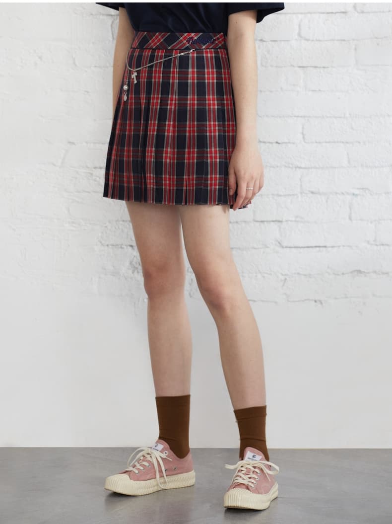 プリーツスカート チャーム付き制服風プリーツミニ