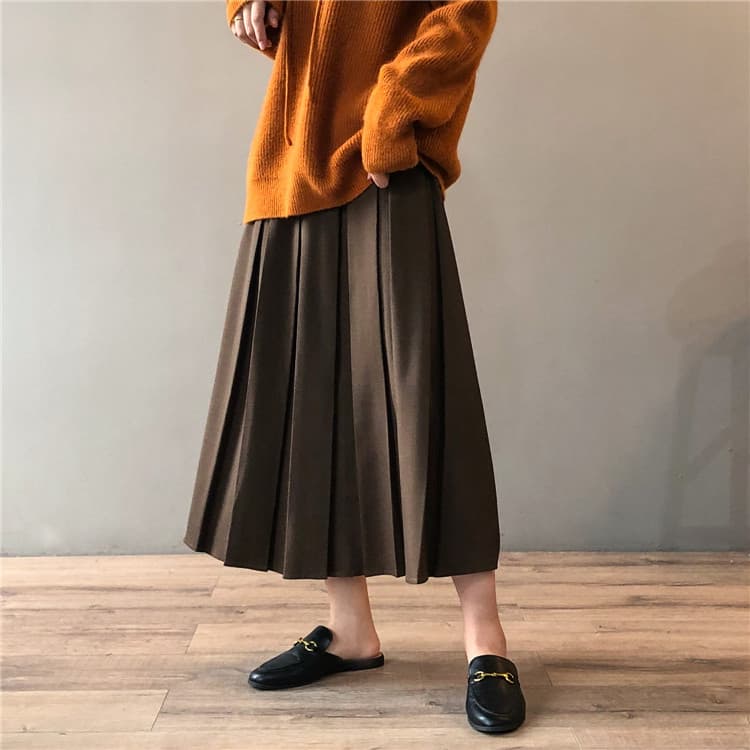 ハイウエストロングプリーツスカート