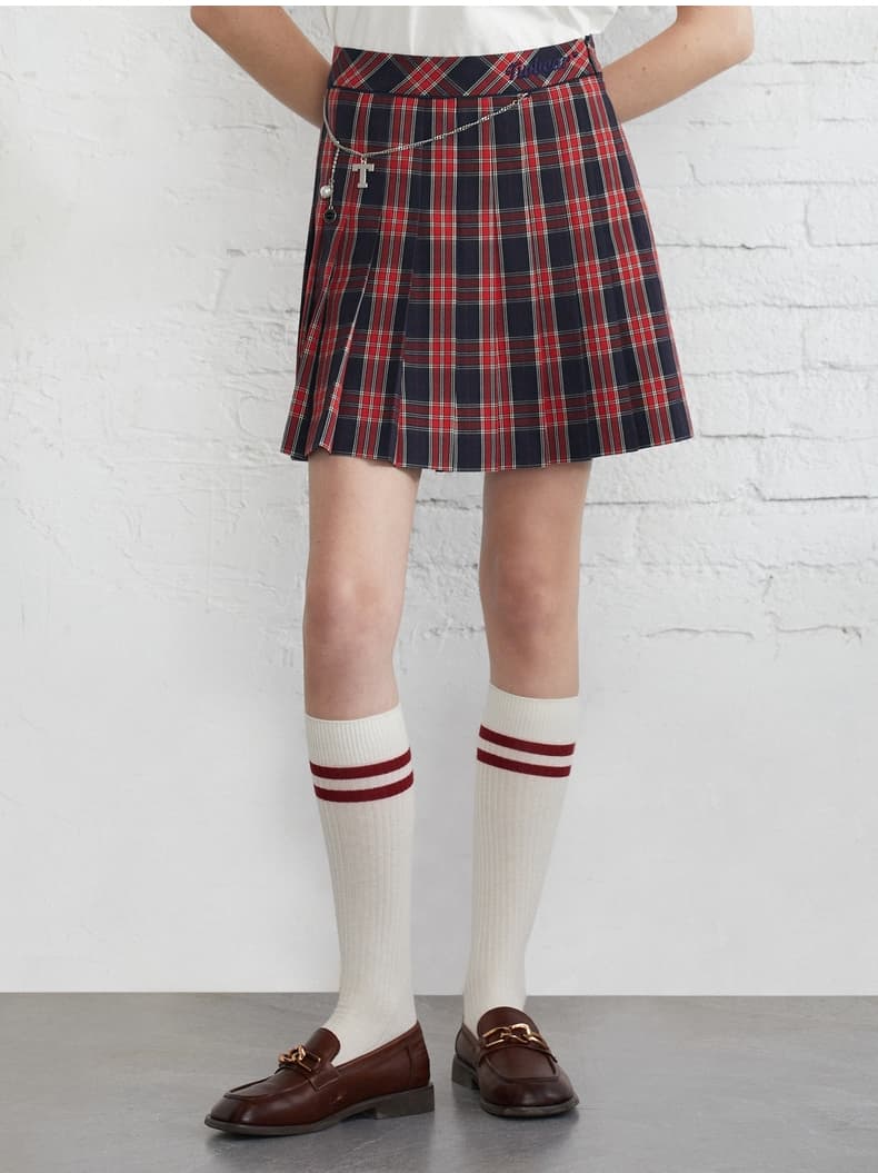 プリーツスカート チャーム付き制服風プリーツミニ