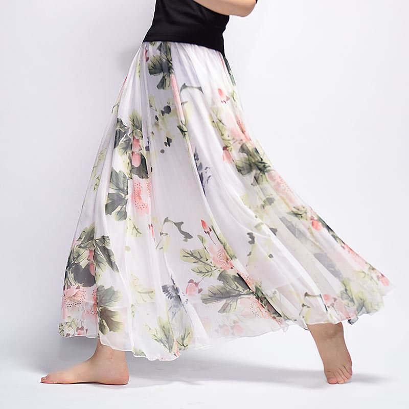プリーツスカート 花柄シフォンプリーツロングスカート