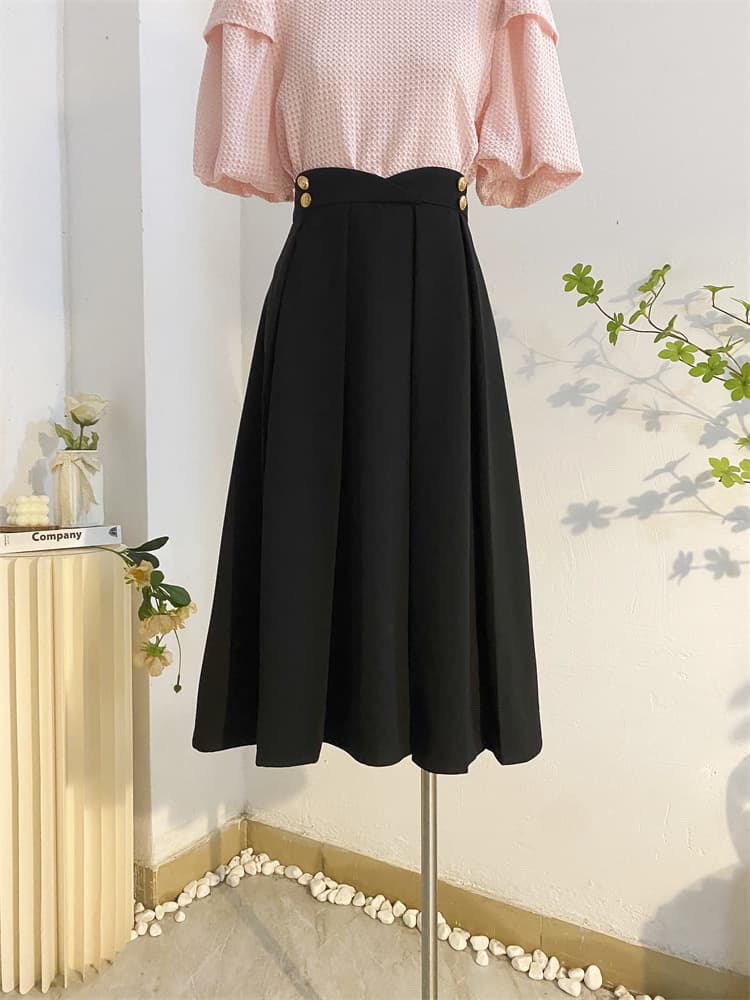 プリーツスカート 優雅なタックプリーツ膝丈スカート