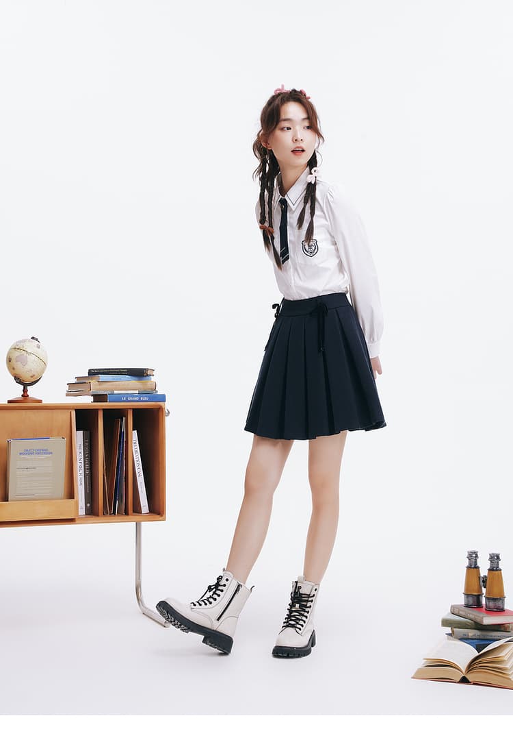 プリーツスカート リボン付き制服風プリーツミニスカート