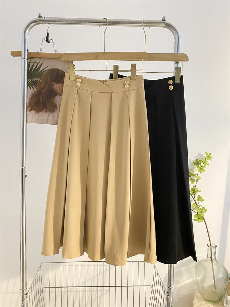 プリーツスカート 優雅なタックプリーツ膝丈スカート