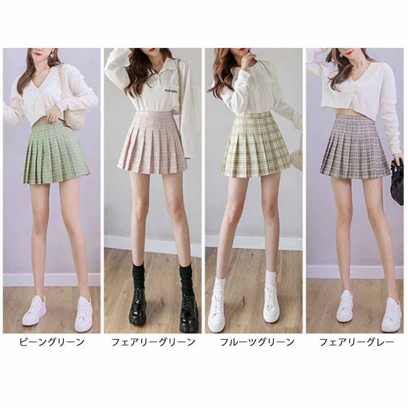 プリーツスカート チェック柄プリーツミニスカート インナーパンツ付き