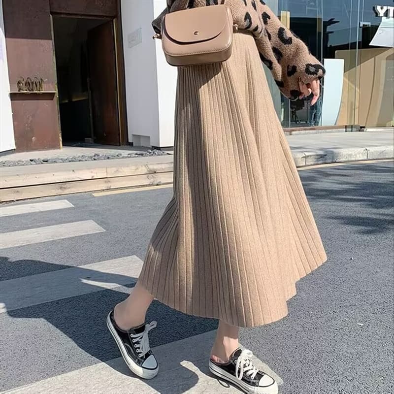 ニット素材プリーツスカート きれいめロング丈