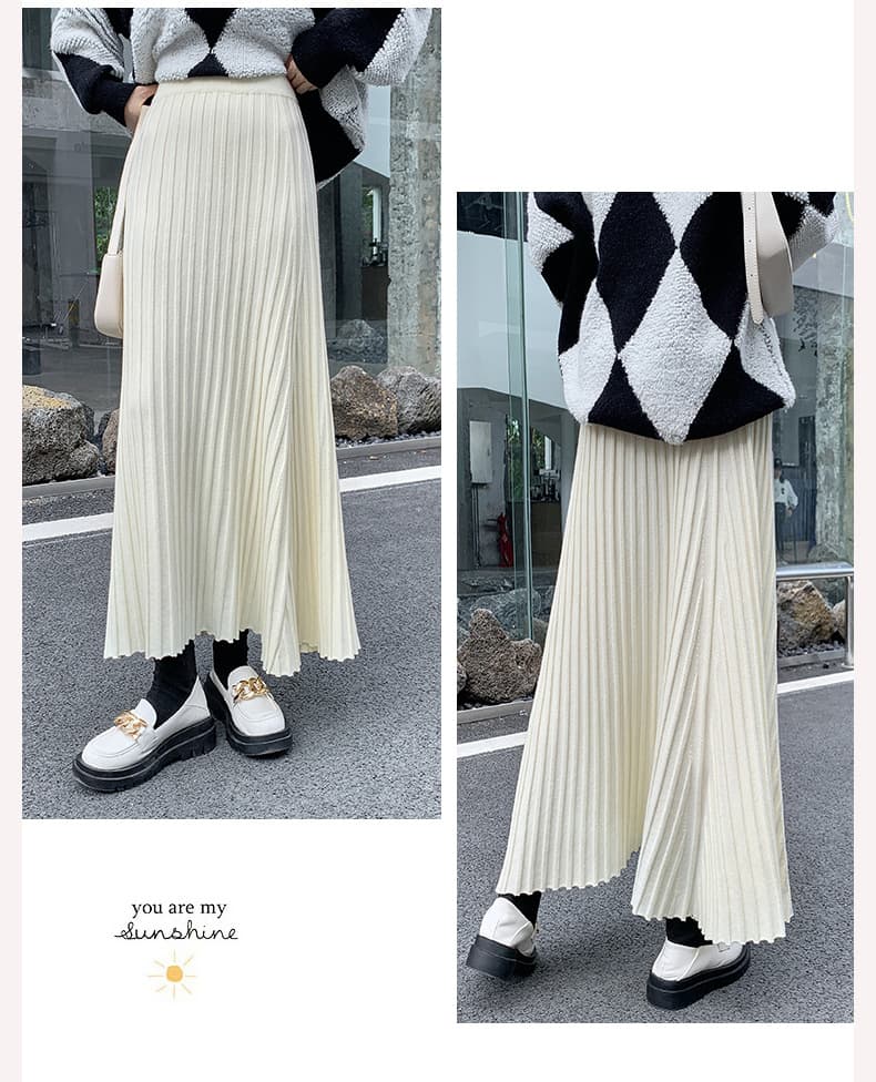 ニットプリーツスカート ロング丈 大人可愛い ふんわり 通勤