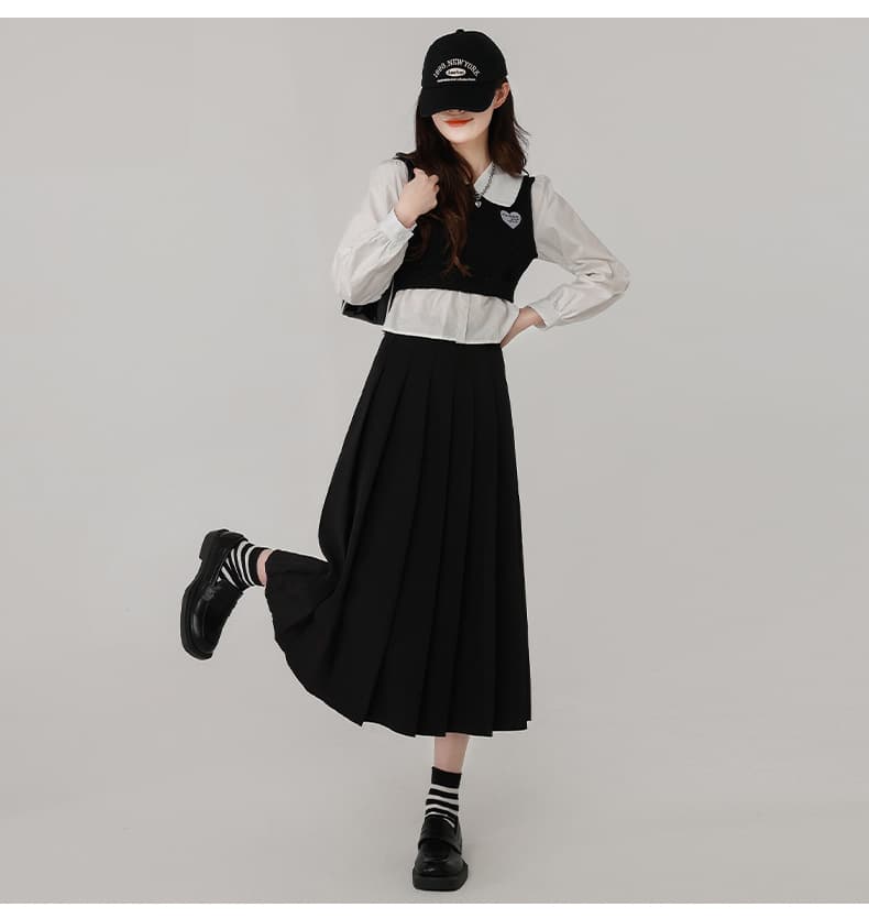 文芸風プリーツスカート ミモレ丈 ハイウエスト