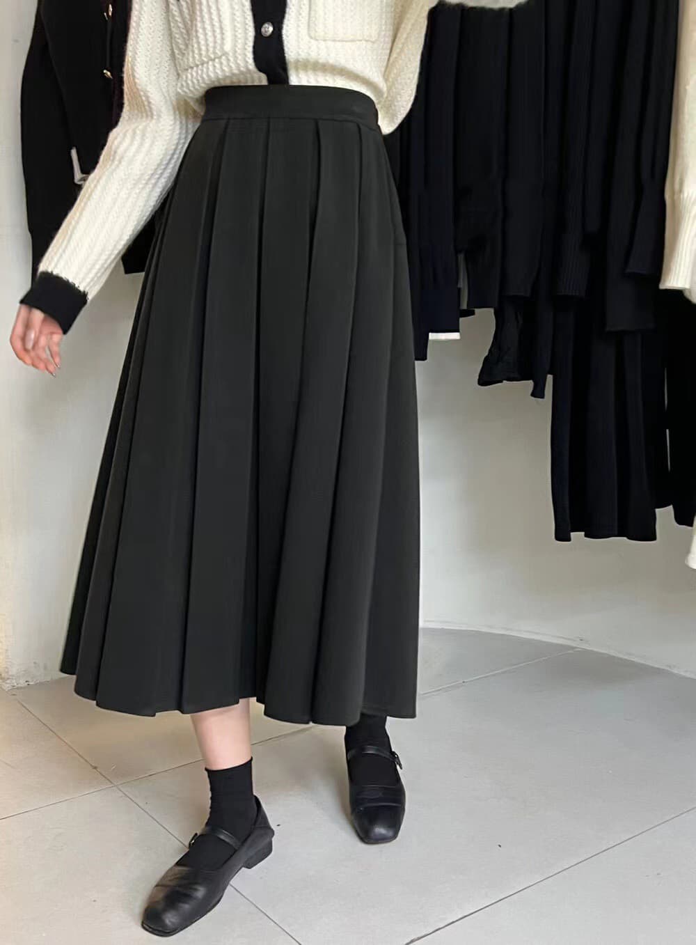 暖かウールタッチプリーツスカート ミモレ丈 カジュアル