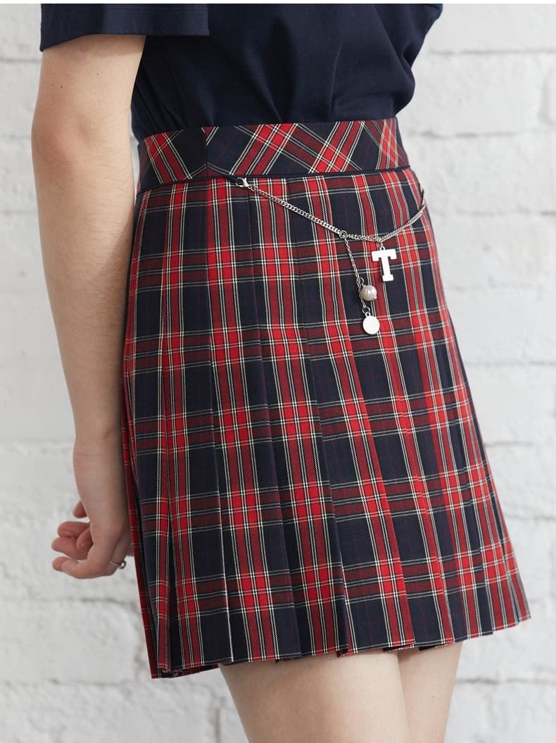 プリーツスカート チャーム付き制服風プリーツミニ