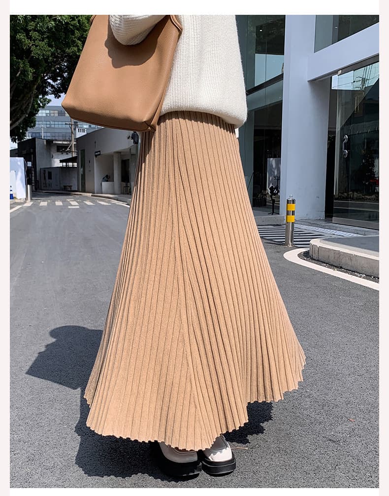 ニットプリーツスカート ロング丈 大人可愛い ふんわり 通勤