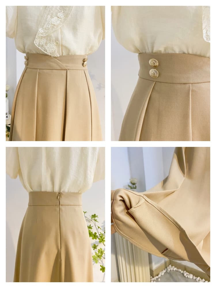 プリーツスカート 優雅なタックプリーツ膝丈スカート