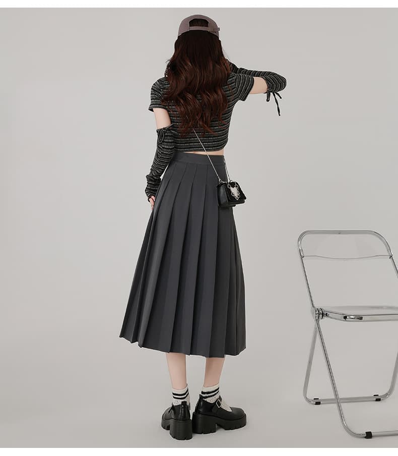文芸風プリーツスカート ミモレ丈 ハイウエスト