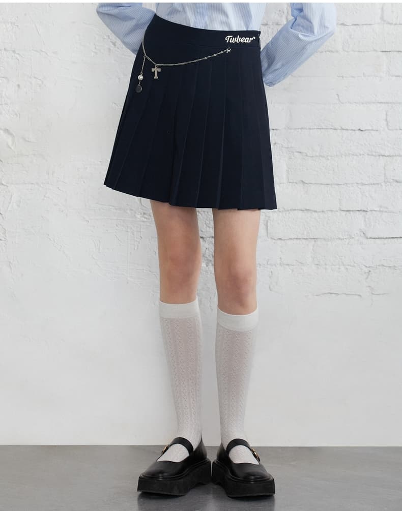 プリーツスカート チャーム付き制服風プリーツミニ