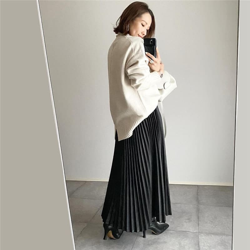 上品プリーツスカート ロング丈 大人女性 秋冬春対応