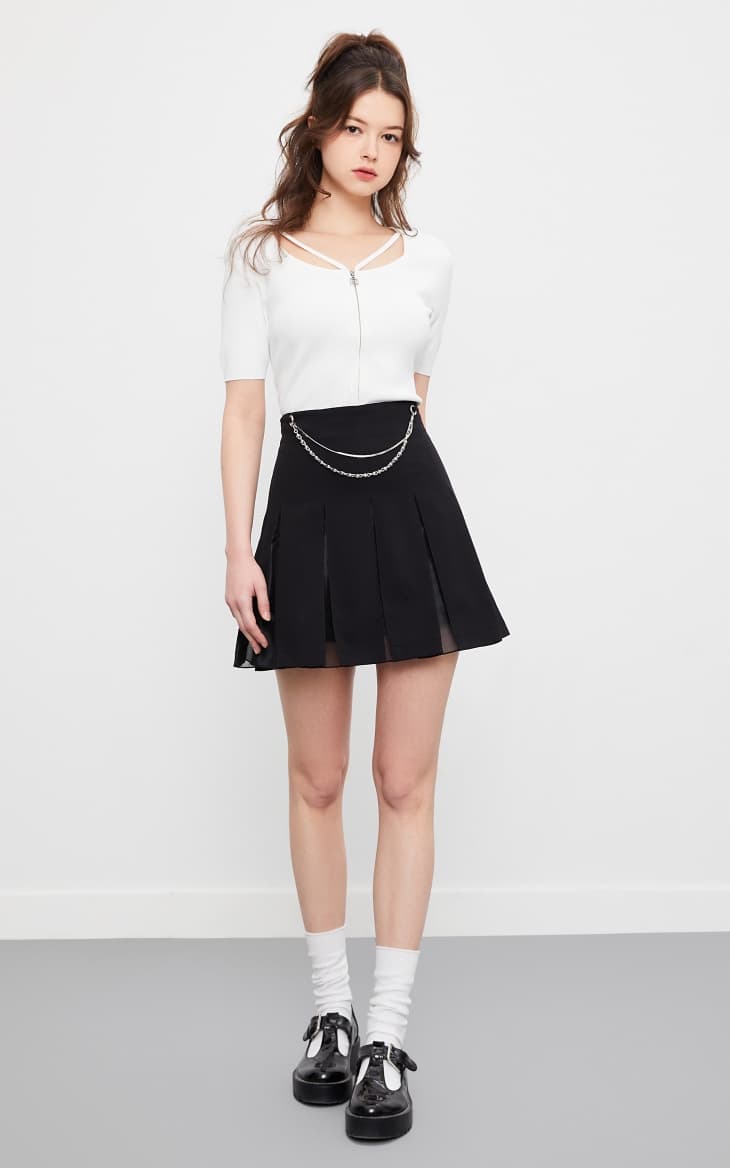 プリーツスカート 鎖飾り付きプリーツミニスカート