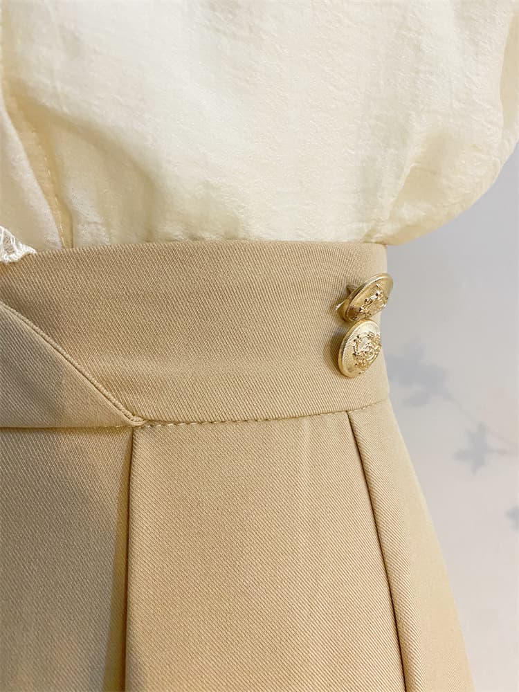 プリーツスカート 優雅なタックプリーツ膝丈スカート