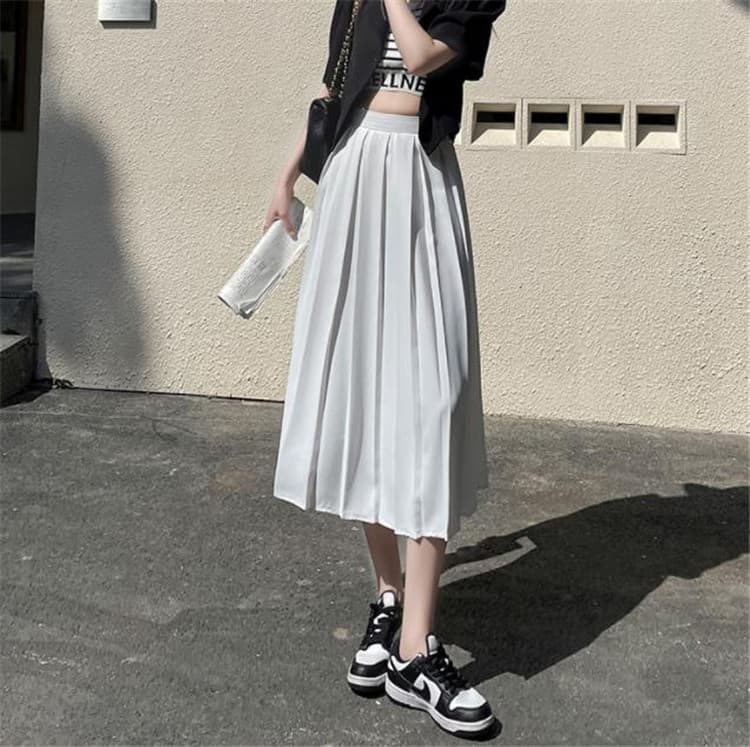 ハイウエスト プリーツスカート ロング丈 カーキ色