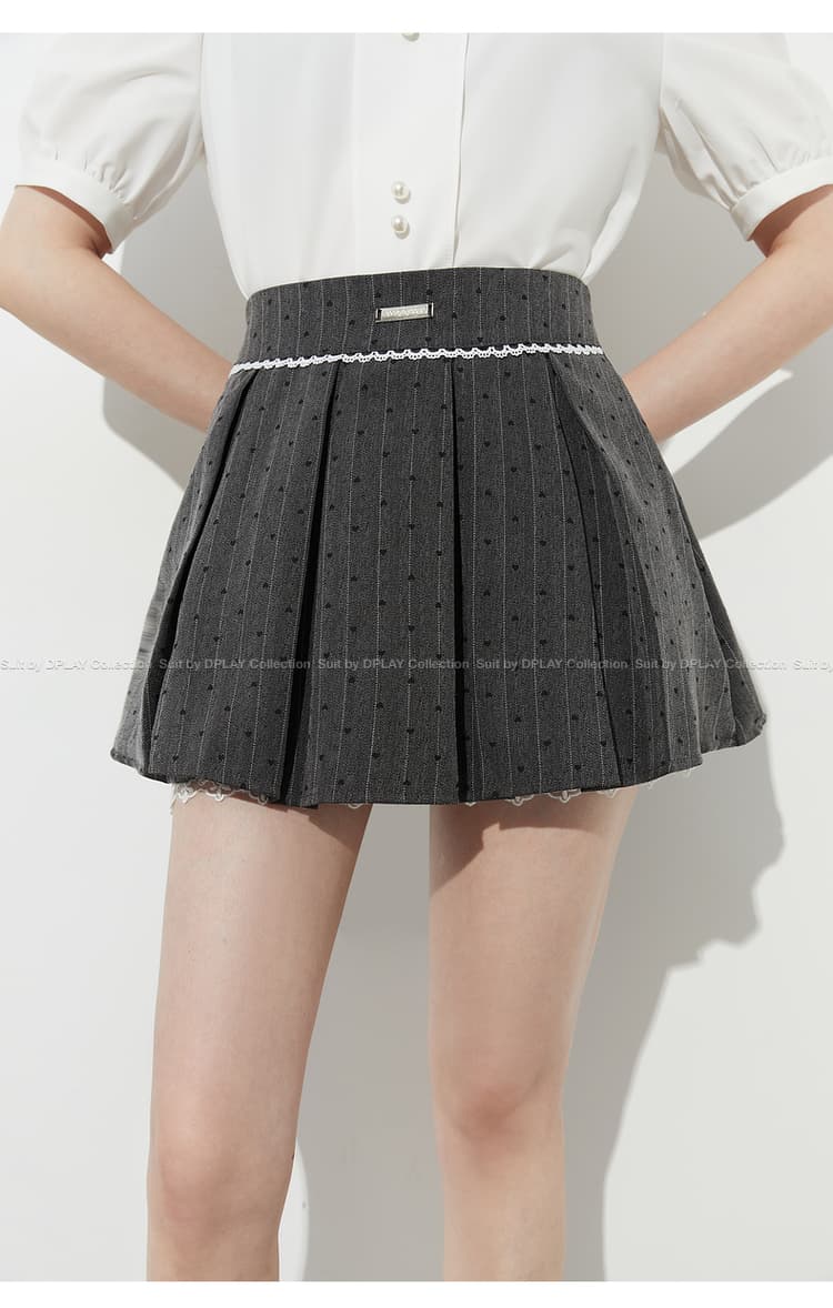 プリーツスカート リボン付き水玉ストライププリーツミニ