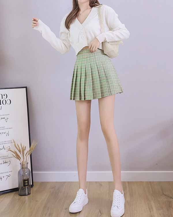 プリーツスカート チェック柄プリーツミニスカート インナーパンツ付き