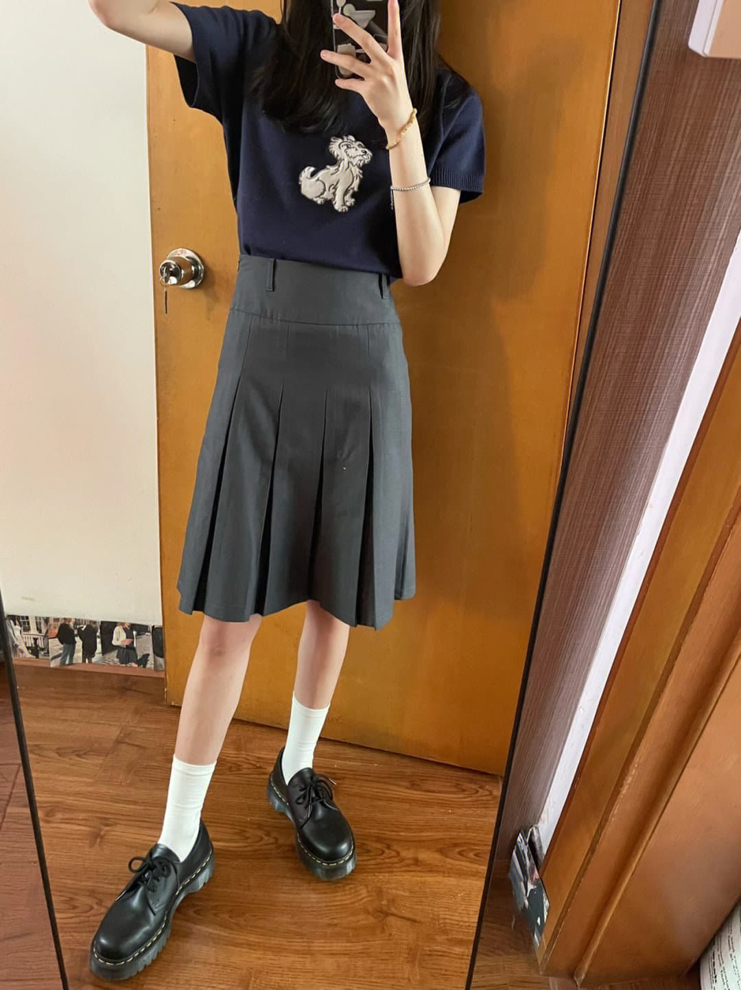 プリーツスカート きれいめ細プリーツ膝丈スカート