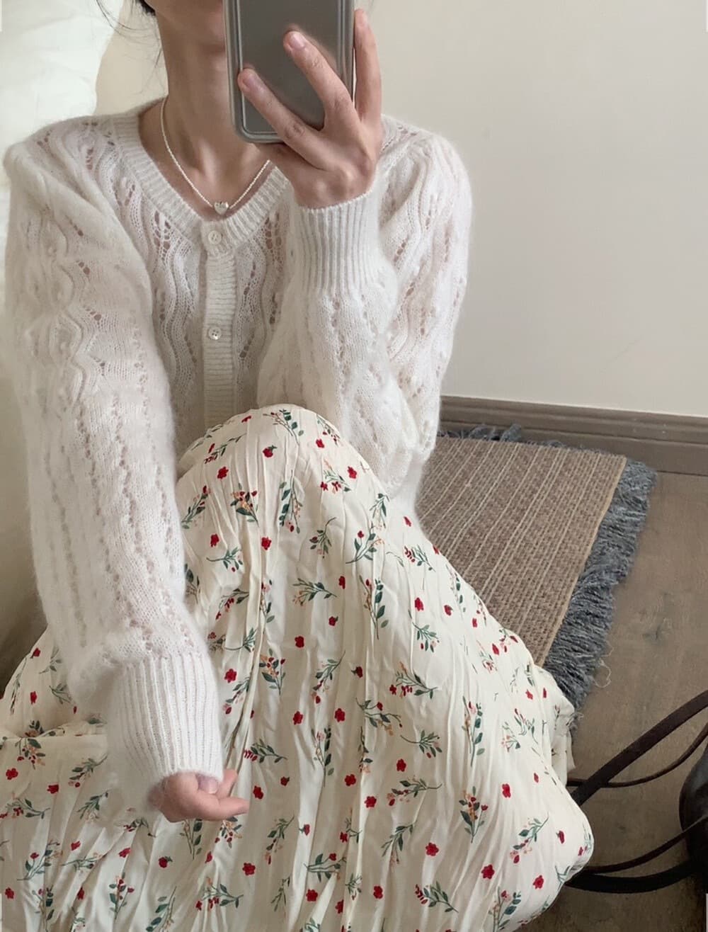 プリーツスカート 小花柄ふんわりプリーツロングスカート