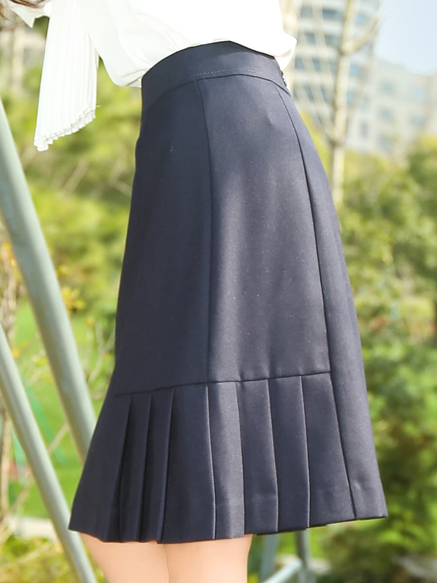 プリーツスカート 裾プリーツ切替 膝丈スカート