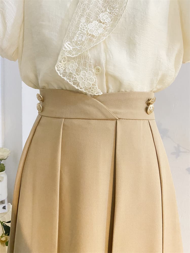 プリーツスカート 優雅なタックプリーツ膝丈スカート