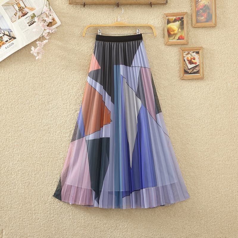 プリーツスカート 幾何学模様プリーツロングスカート