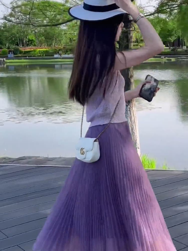 プリーツスカート 優美シルエットプリーツロングスカート