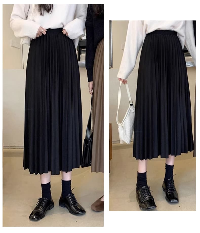 プリーツスカート 優美なハイウエストプリーツロングスカート