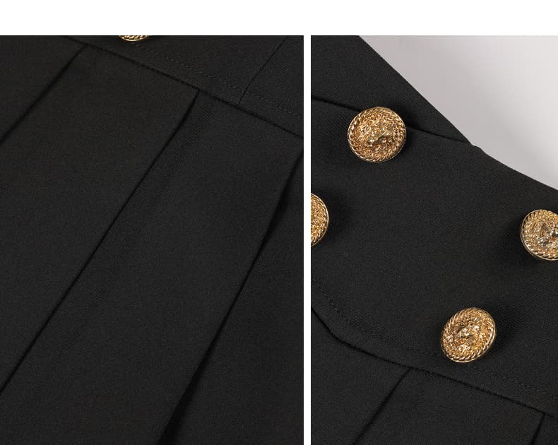 プリーツスカート 装飾ボタン付きハイウエストプリーツミニスカート