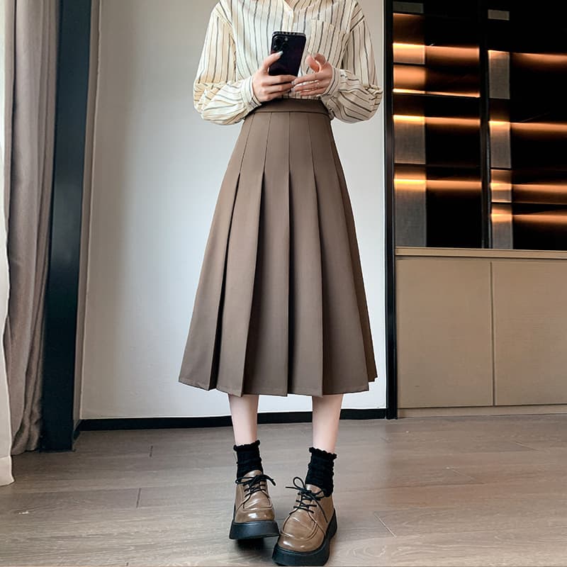 プリーツスカート 優雅なミディ丈プリーツスカート