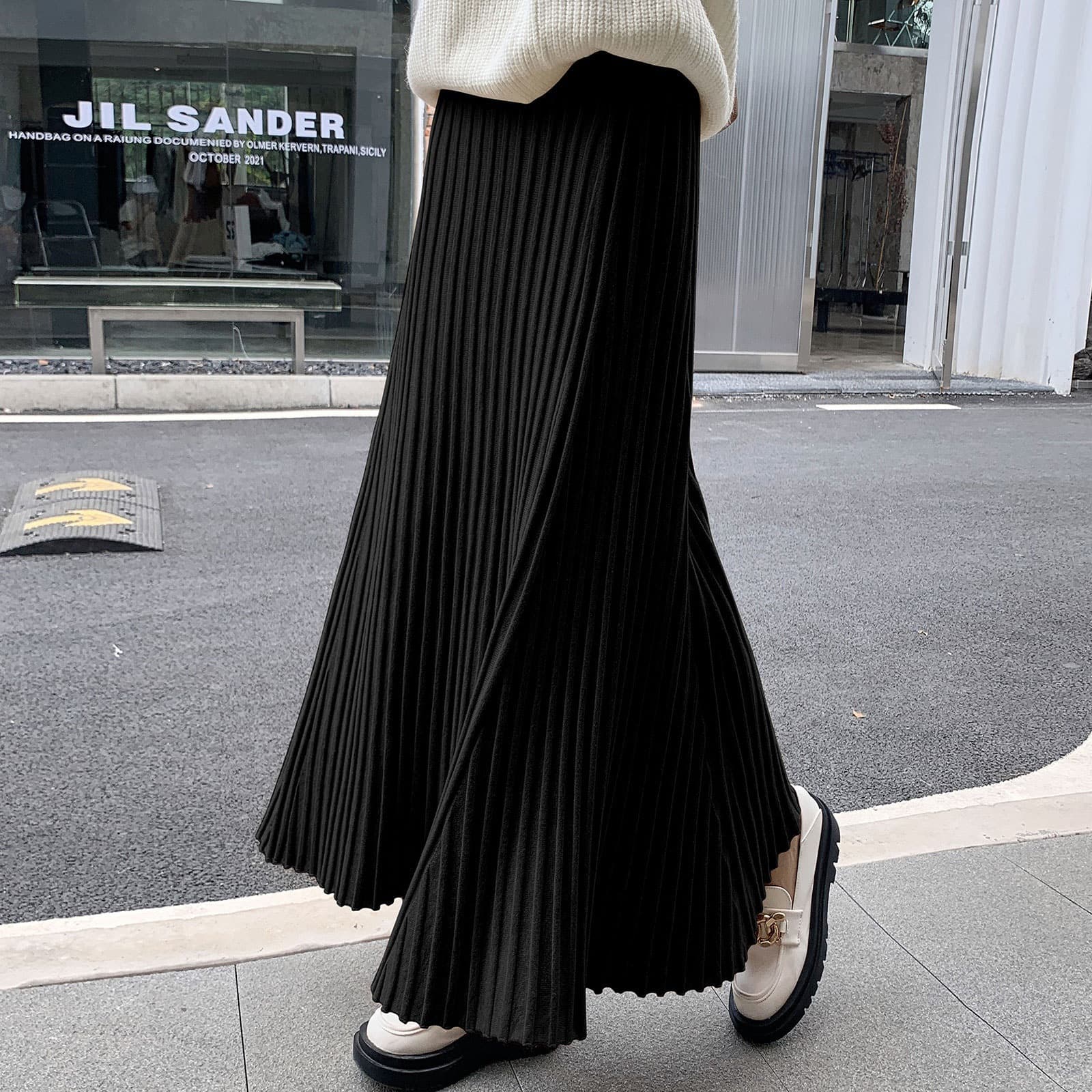 プリーツスカート 優美なプリーツロングスカート