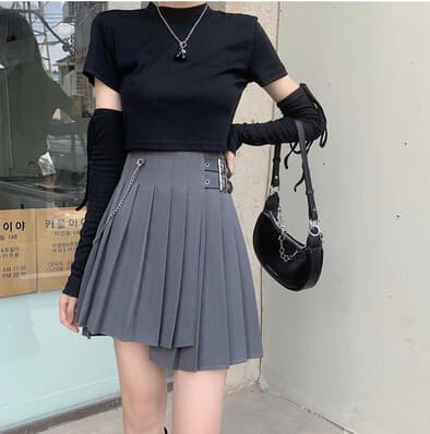 秋冬ハイウェストプリーツスカート黒ミニ丈