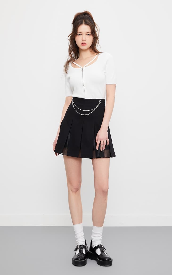 プリーツスカート 鎖飾り付きプリーツミニスカート