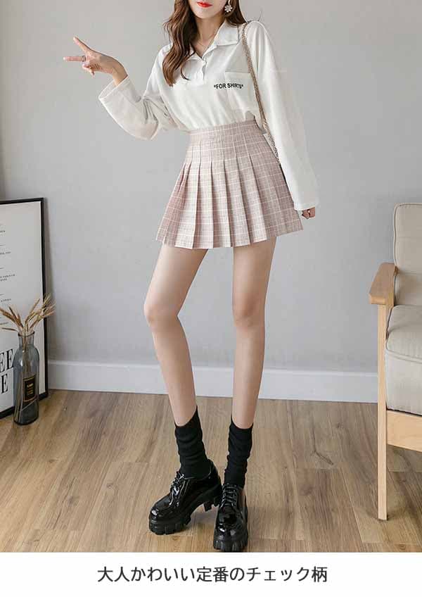 プリーツスカート チェック柄プリーツミニスカート インナーパンツ付き